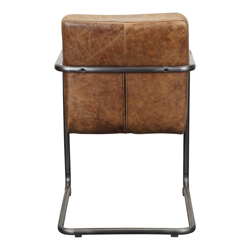 Leather Iron Dining Arm Chairs (Set of 2) - Brown / Silver