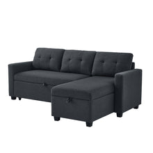 Load image into Gallery viewer, Upholstered Pull Out Sectional Sofa with Storage Chaise, Convertible Corner Couch, Dark Grey
