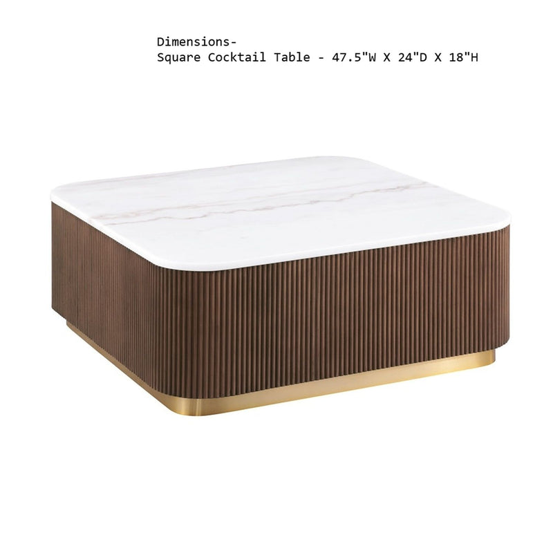 3 Piece Table Set, Square Cocktail Table & 2 Square End Tables - Brown / Gold / White