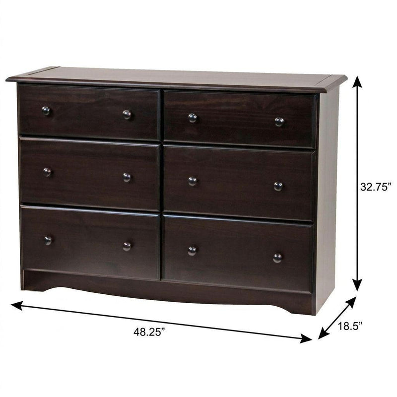 Solid Wood Six Drawer Dresser (760739) - Dark Brown