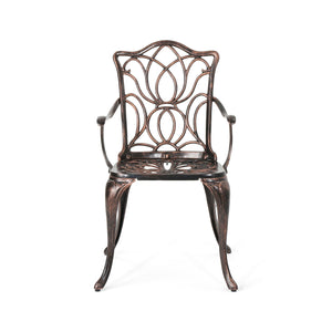 Outdoor Dining Chair With Floral Design And Curved Saber Legs (Set of 2) - Copper