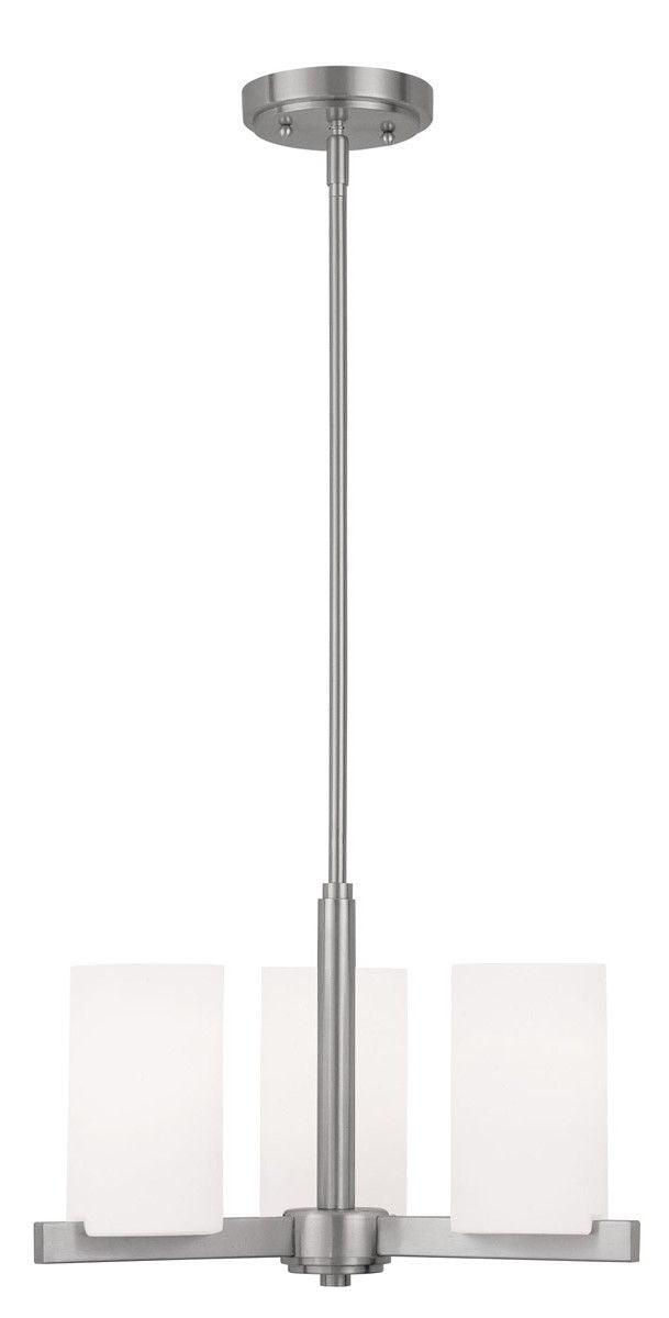 3 Light Metal Dimmable Chandelier With Shades - Nickel / White