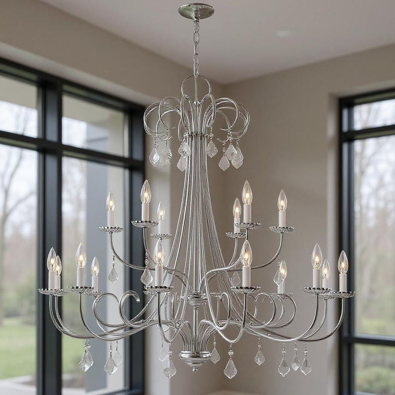 41" Multi Light Dimmable Chandelier With Shades - Silver