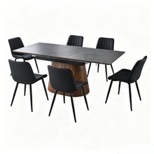 Load image into Gallery viewer, Extendable Dining Table With Cone Base And 6 Dining Chairs - Brown / Black
