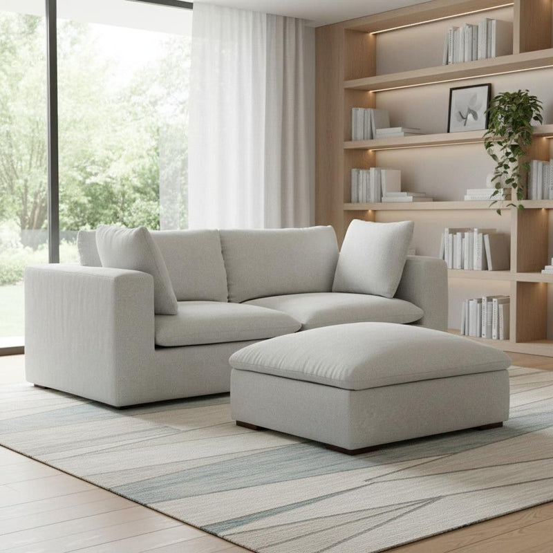 88" 2 Piece Living Room Set Fabric Sofa With Ottoman With Brown Legs - Gray
