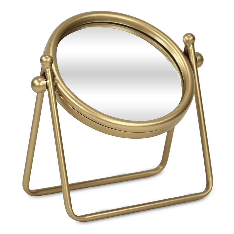 Metal Round Tilting Framed Makeup Shaving Tabletop Mirror - Gold