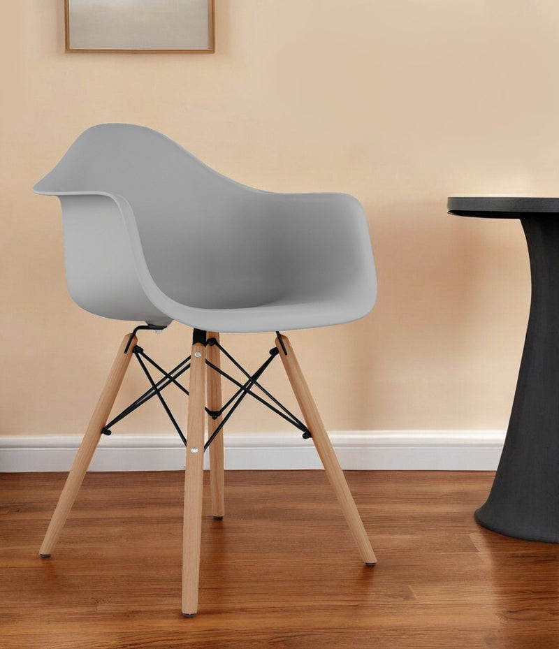 Heavy Duty Plastic Solid Wood Dining Arm Chair - Gray