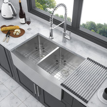 Load image into Gallery viewer, Double Bowl Farmhouse Sink, Stainless Steel Apron Front Kitchen Sink 16 Gauge - Brushed Nickel
