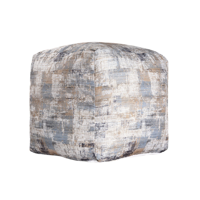 Cotton Abstract Pouf Ottoman - Blue