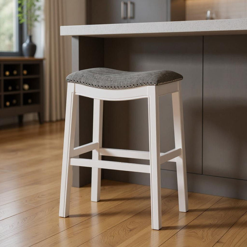 UpholsteRed / Solid Wood Backless Bar Height Bar Chair - Light Gray / White