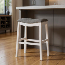 Load image into Gallery viewer, UpholsteRed / Solid Wood Backless Bar Height Bar Chair - Light Gray / White
