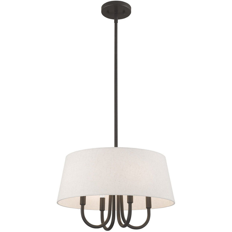 20" Four Light Metal Dimmable Chandelier With Shades - Bronze / Cream
