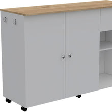 Load image into Gallery viewer, Wood Flat Door Rolling Kitchen Island Set With Storage - Oak / White

