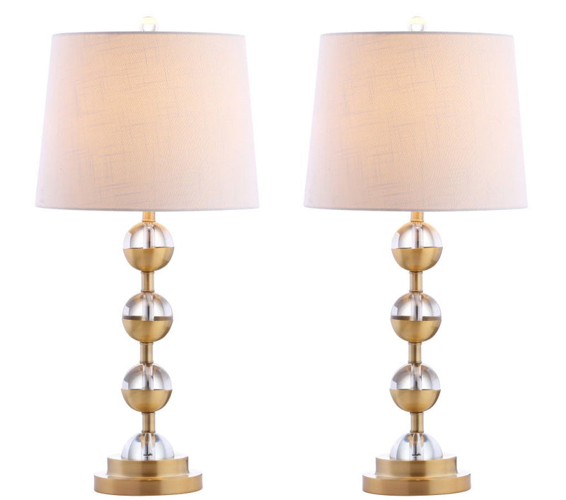Round Bedside Lamps With Drum Shades (Set of 2) - White / Gold / Clear