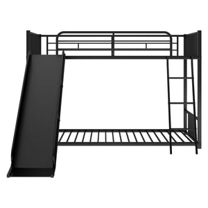 Metal Bunk Bed with Slide, Twin over Twin, Black