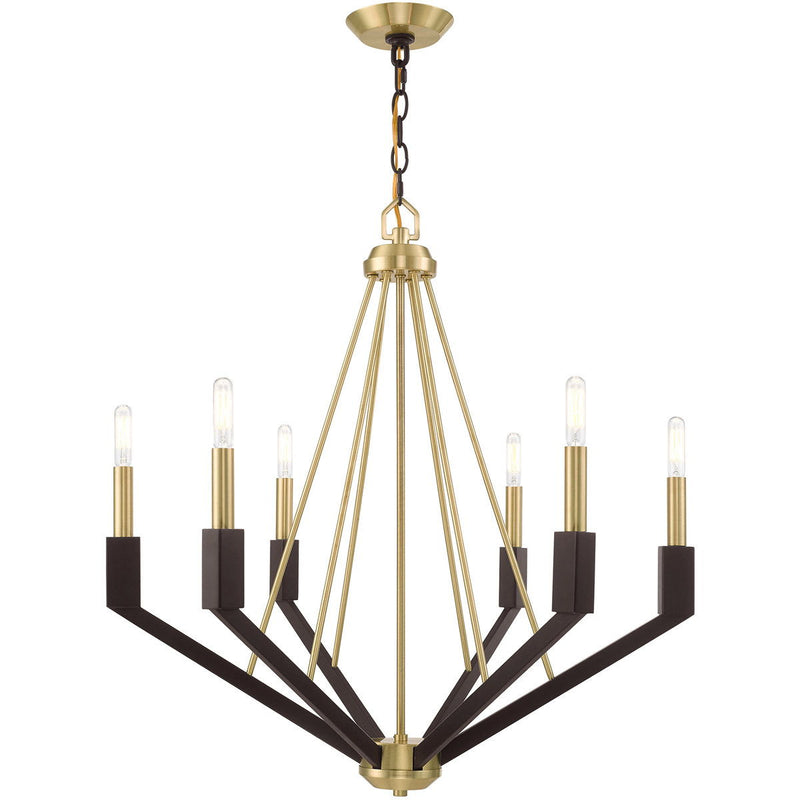 27" Six Light Dimmable Chandelier With Shades - Bronze