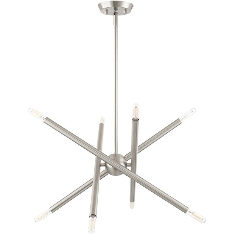 23" Eight Light Dimmable Chandelier With Shades - Nickel