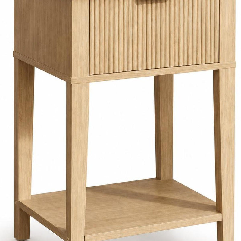 Wood Ribbed Texture One Drawer Nightstand - Oak