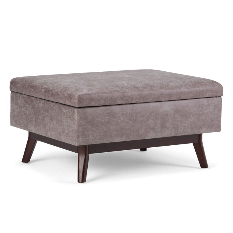 34" Leather Cocktail Ottoman With Storage - Gray / Brown