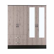Load image into Gallery viewer, Four Door Wardrobe Closet With Mirrors - Light Oak / Black

