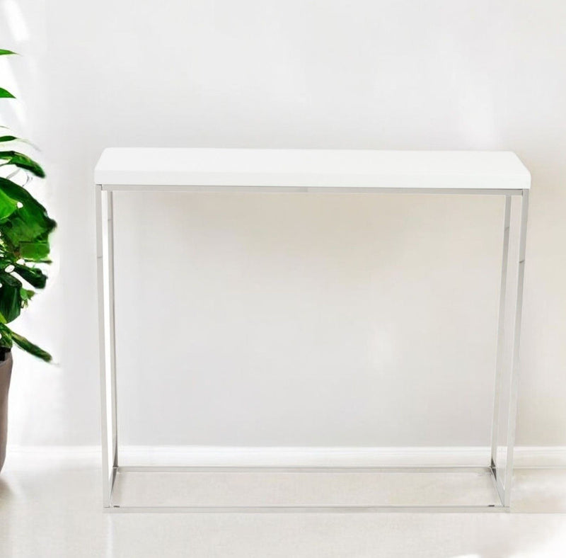 Frame Console Table - White And Silver