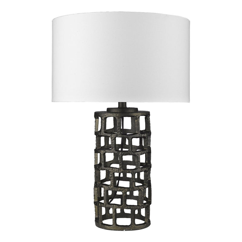 Metal Column Table Lamp With White Drum Shade - Black
