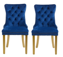 Load image into Gallery viewer, Tufted Solid Wood Dining Side Chairs (Set of 2) - Blue / Gold

