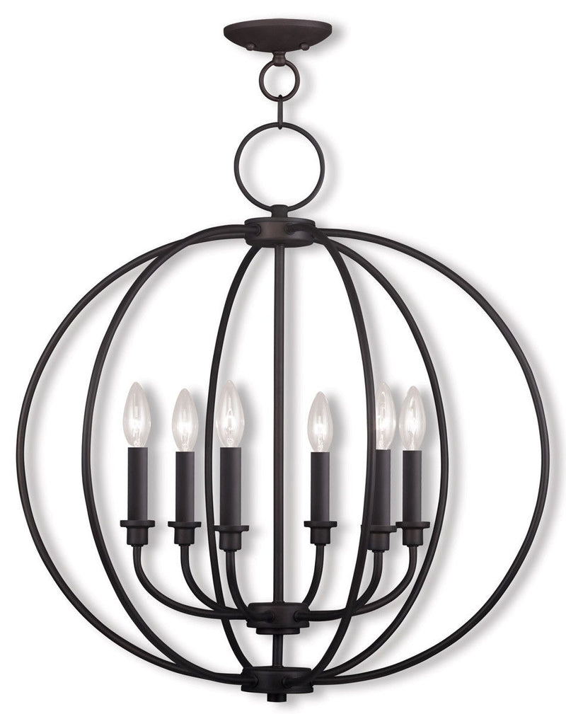 Six Light Dimmable Chandelier With Shades - Bronze