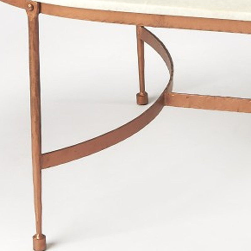 Genuine Marble And Metal Oval Coffee Table - White And Copper