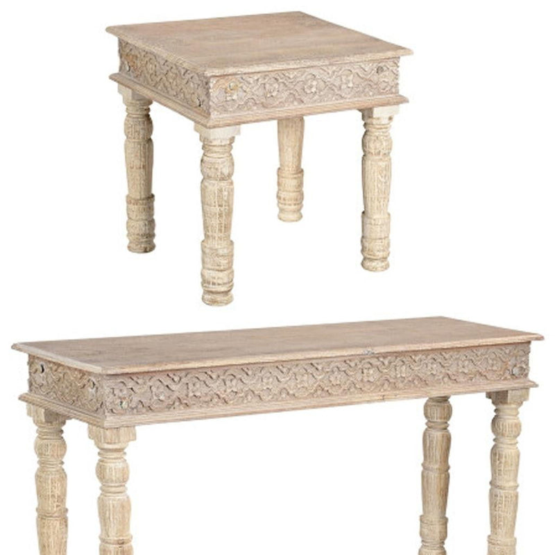 Solid Wood Distressed Coffee Table (Set of 3) - Natural