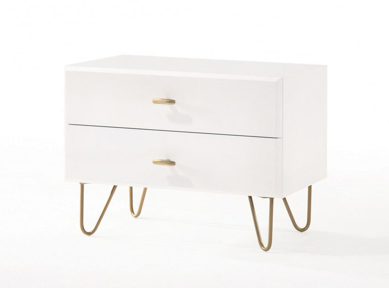 Contemporary Nightstand With Two Drawers - White And Gold
