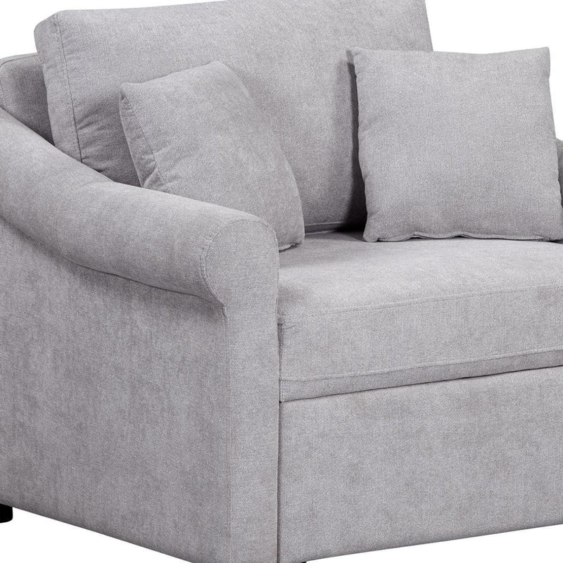 Chenille And Solid Wood Convertible Chair - Gray And Natural