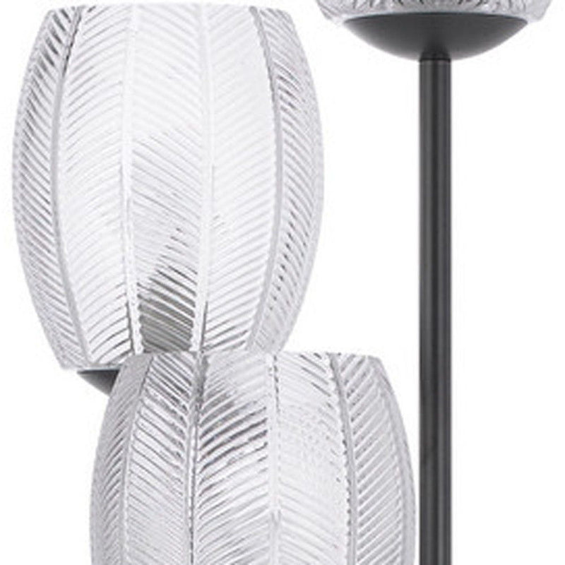 Three Light Traditional Shaped Floor Lamp With Clear Transparent Glass Novelty Shade - Black