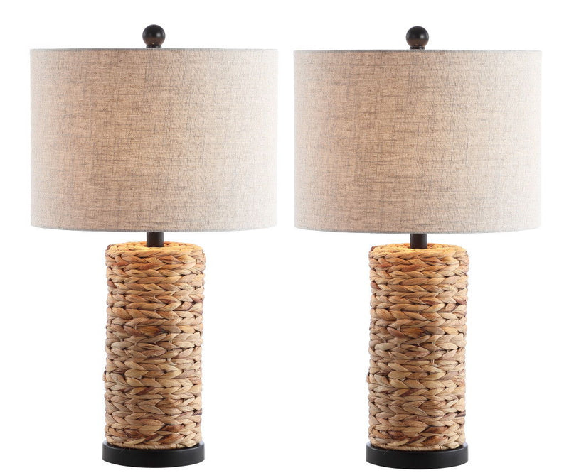 Bedside Lamps With Drum Shades (Set of 2) - Natural / Black / Beige