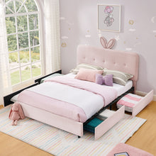 Load image into Gallery viewer, Upholstered Bed With Oversized Rabbit Ear Headboard, LED Lights &amp; 4 Storage Drawers
