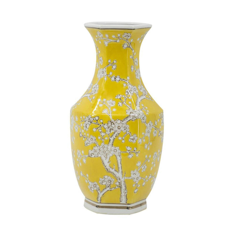 Chinoiserie Floral Porcelain Table Vase (565444) - Yellow / White