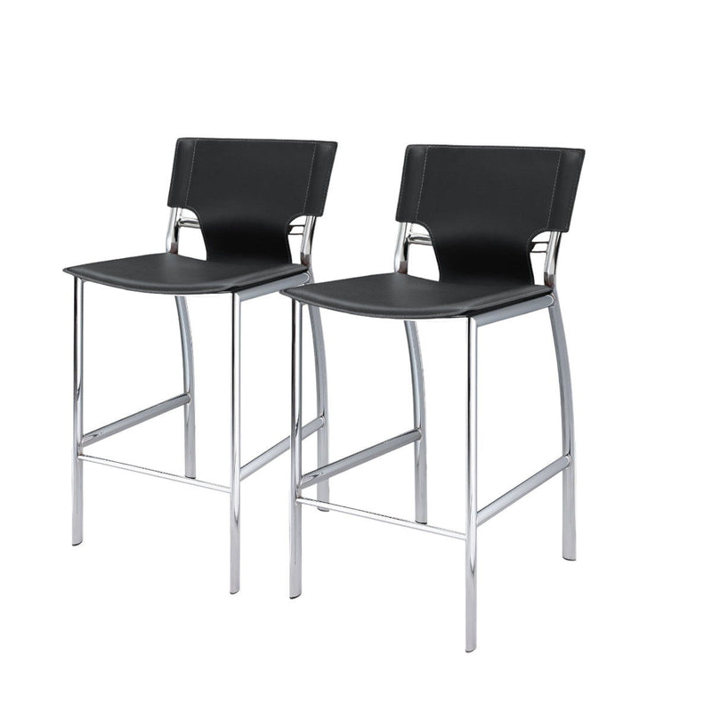 29" Metal And Faux Leather Low Back Bar Height Bar Chairs (Set of 2) - Gray