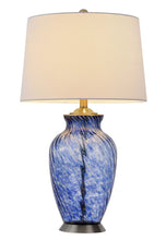 Load image into Gallery viewer, Swirl Glass Table Lamp With White Empire Shade - Blue
