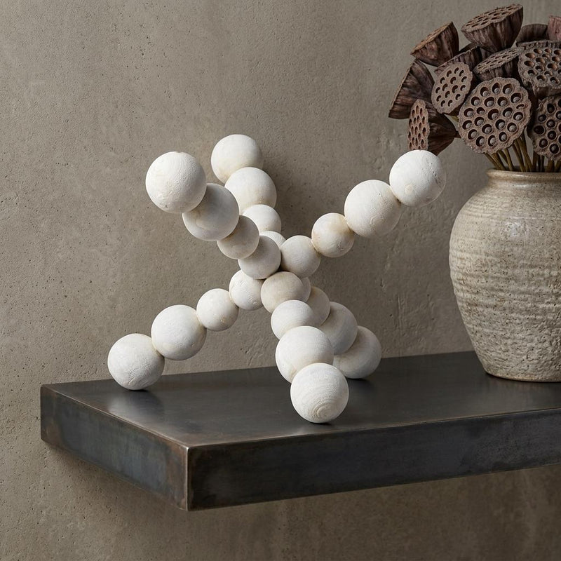 Beaded Wooden Decorative Jack Tabletop Sculpture - Off White