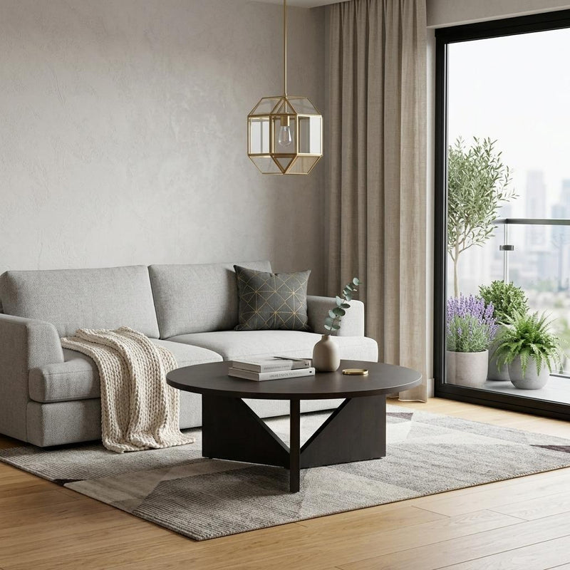 Round Trestle Coffee Table - Dark Brown / Brown