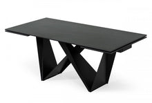 Load image into Gallery viewer, Ceramic Metal Self-Storing Leaf Pedestal Base Extendable Dining Table - Black

