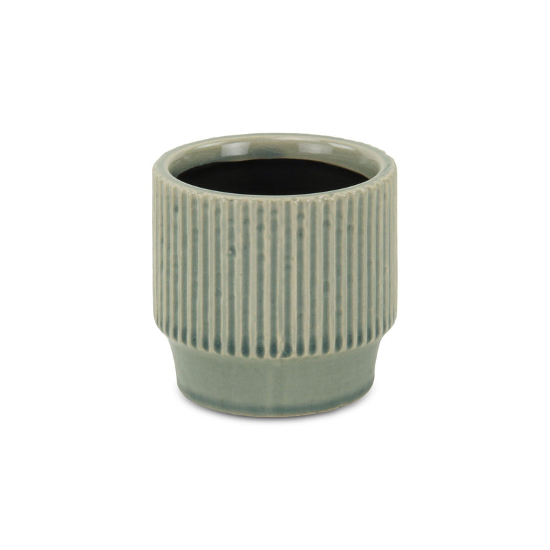 Striped Round Pot Planter (487451) - Green