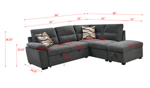 95'' Sectional Sofa with Ultra Soft Back Cushion,Sleeper Sectional Sofa with Pull Out Couch Bed and Storage Ottoman,Gray