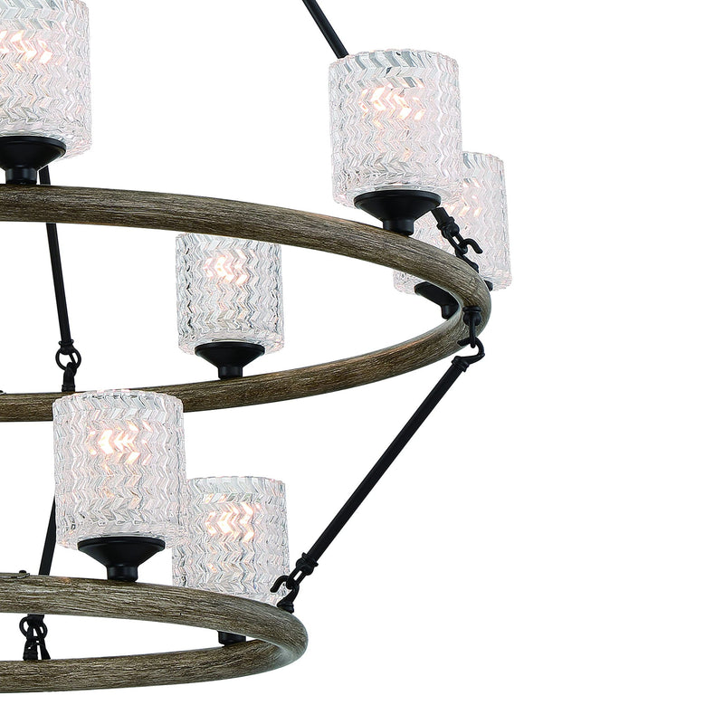 Candle Style Twelve Light Metal Dimmable Chandelier With Shades - Black