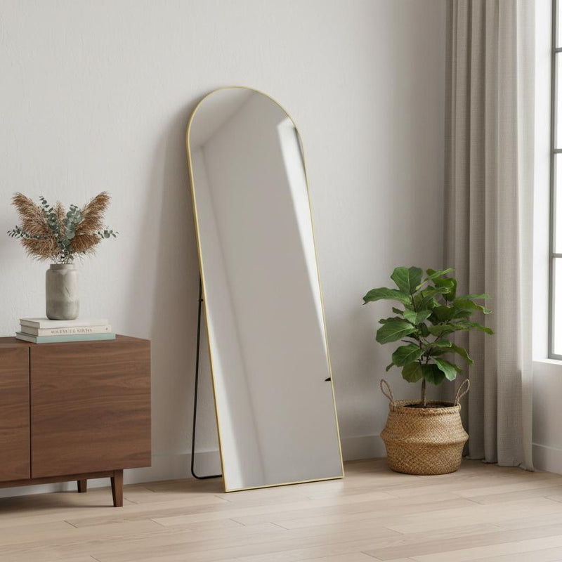 63" Metal Arch Freestanding Framed Standing Mirror - Gold