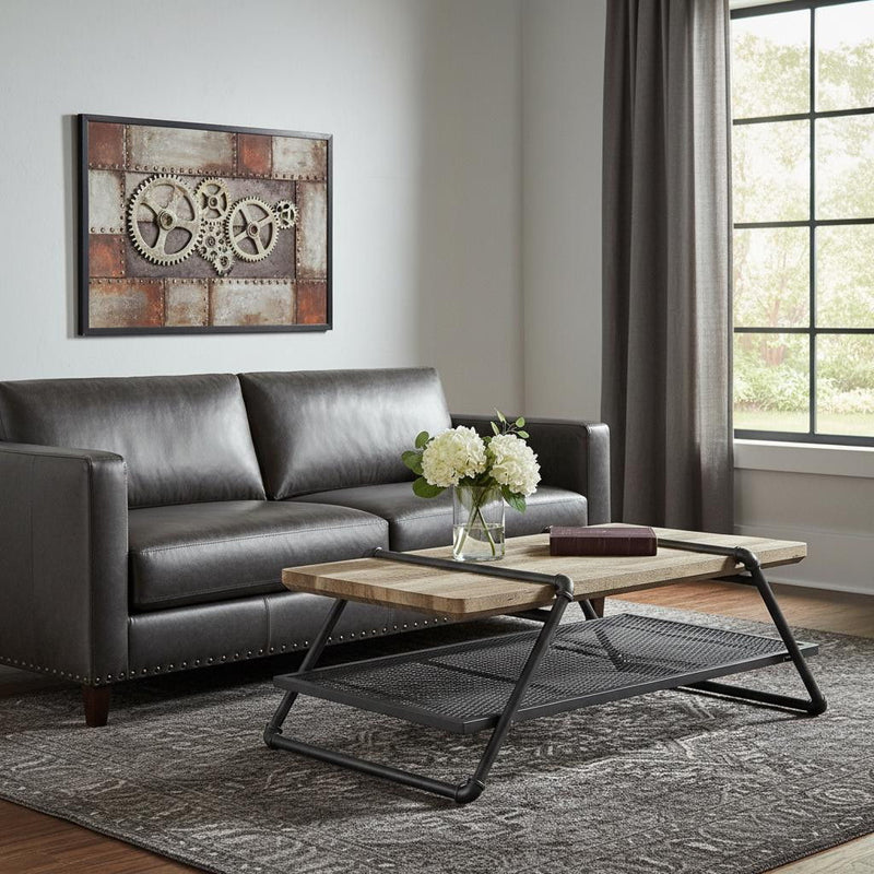Paper Veneer And Metal Rectangular Coffee Table With Shelf - Sandy Gray And Oak