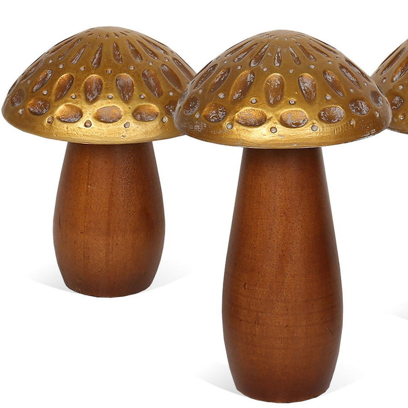 Mushroom Tabletop Sculptures (Set of 3) - Brown / Gold