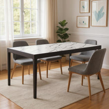 Load image into Gallery viewer, 65" Faux Marble And Solid Wood Dining Table - White

