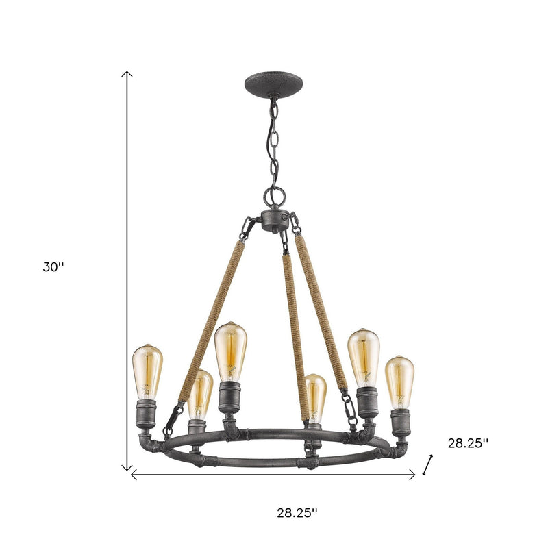 Candle Style Six Light Metal Dimmable Chandelier - Brown / Black