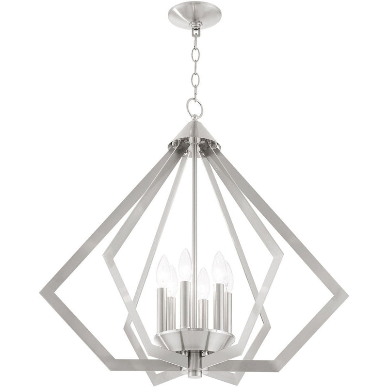 25" Six-Light Dimmable Chandelier With Shades - Nickel
